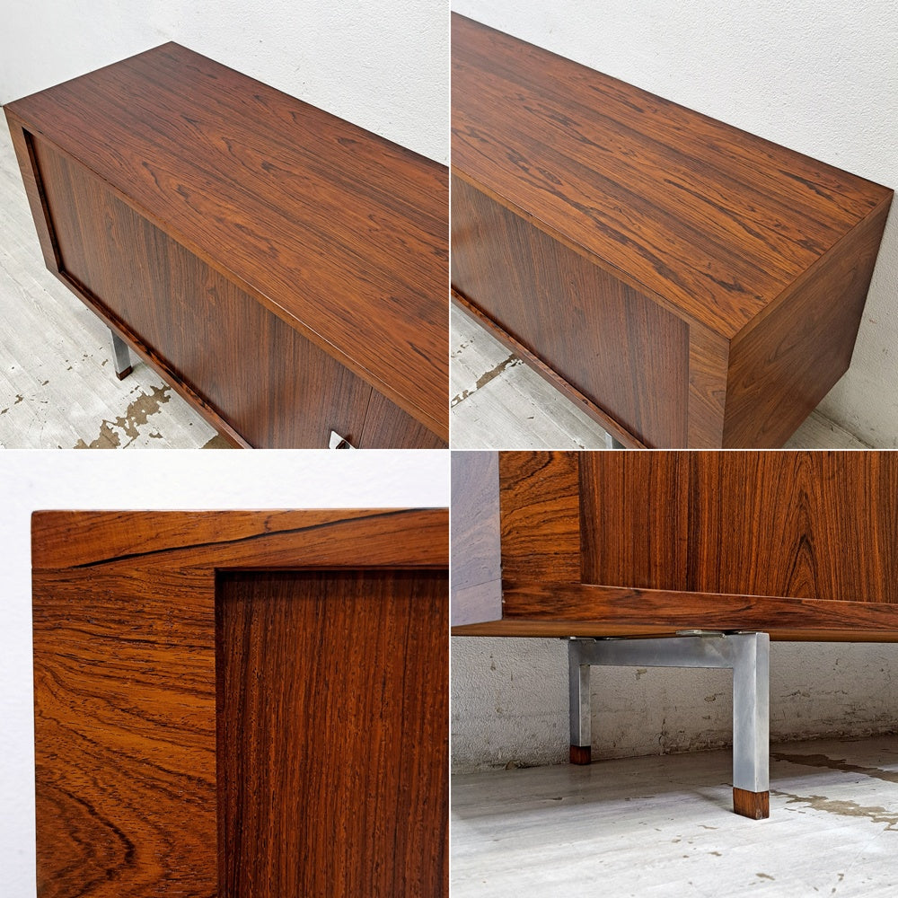 RYモブラー RY Mobler RY25 ローズウッド サイドボード スチールレッグ ハンス・J・ウェグナー 蛇腹扉 W200cm デンマークビンテージ 北欧家具 ●