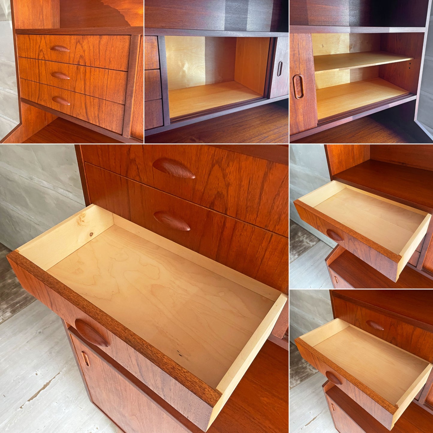 デンマークビンテージ Danish Vintage チーク材 キャビネット サイドボード ハイタイプ 4スライドドア＋3ドロワー W152cm 北欧家具 ♪