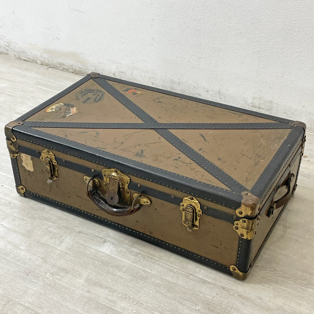 ジャパンビンテージ Japan Vintage トランクケース スタッズ レザーハンドル W79.5 鍵欠品 ●