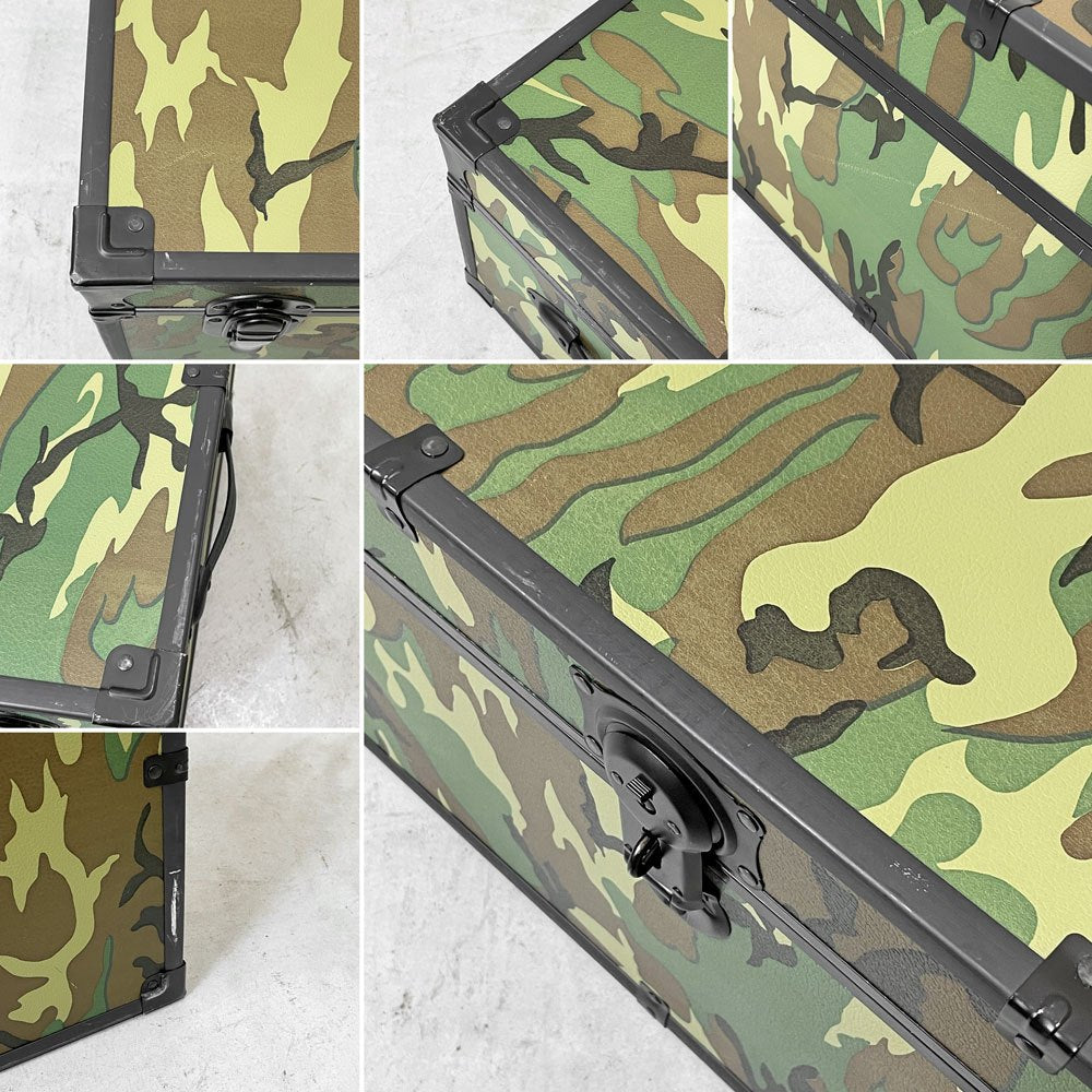 ミリタリースタイル Military Style 迷彩柄 トランク グリーン MDF 金属フレーム 収納ケース ローテーブル 鍵付き ●