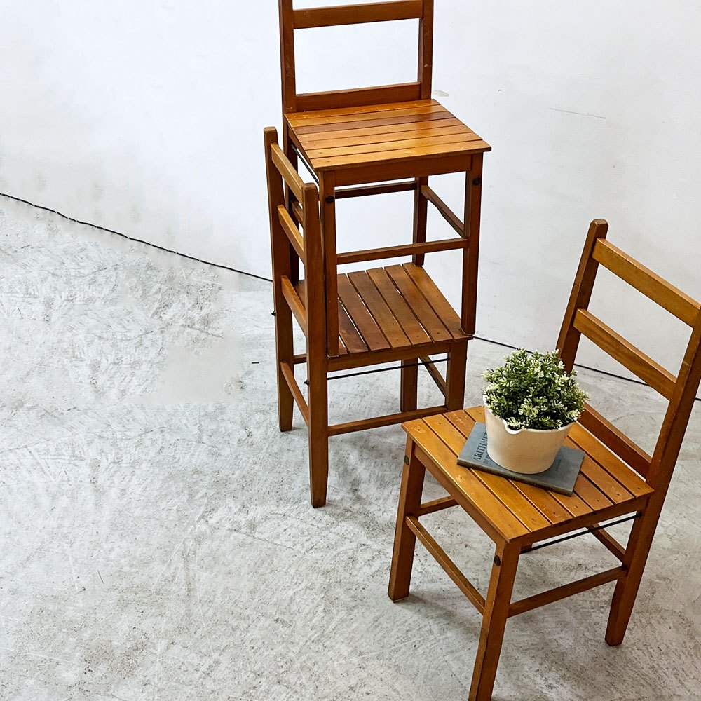 ビンテージ Vintage 木製 ダイニングチェア ラダーバック 板座 カントリースタイル B ●