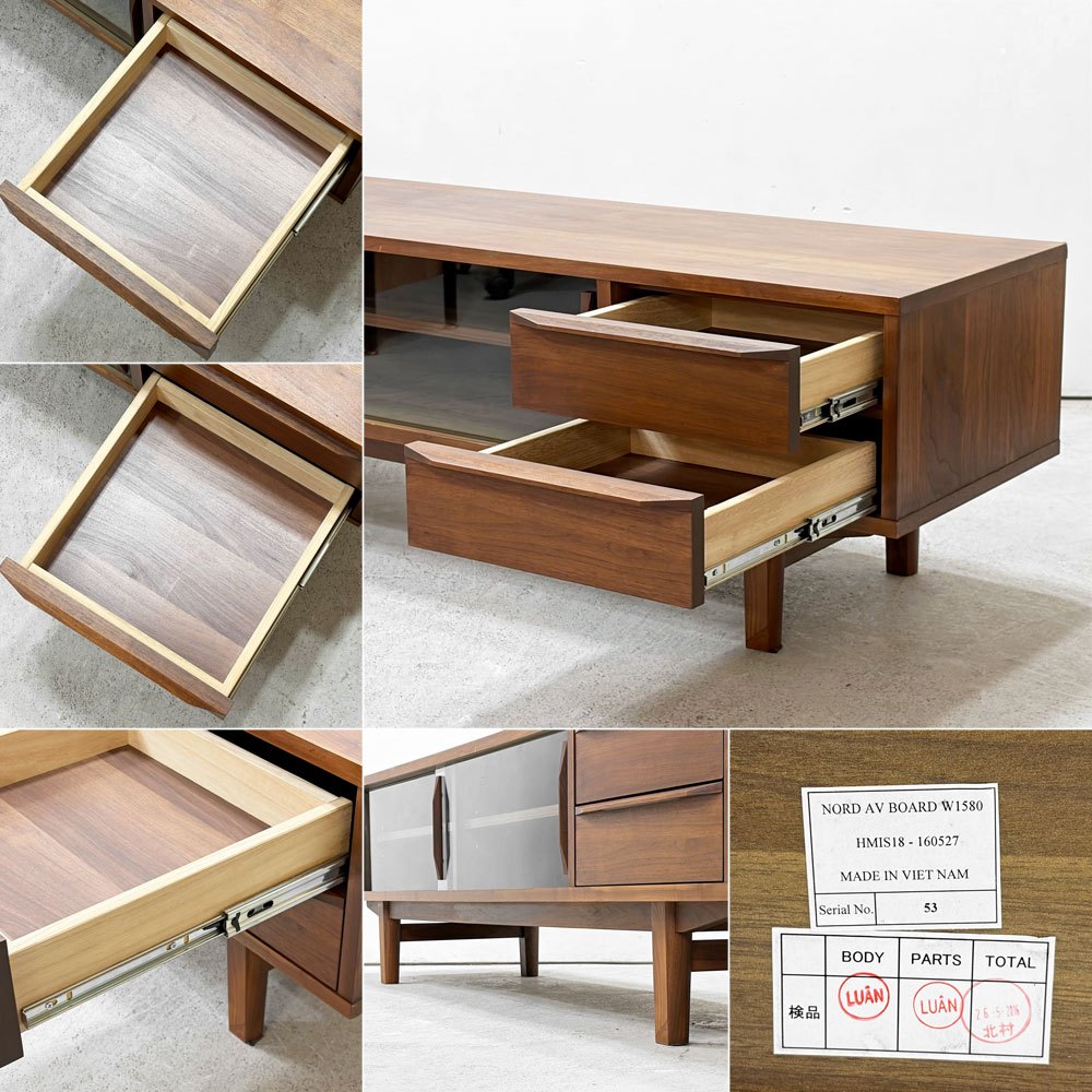 ウニコ unico ノルド NORD テレビボード AVボード ローボード ウォールナット材 W158cm 北欧スタイル 廃番 ●