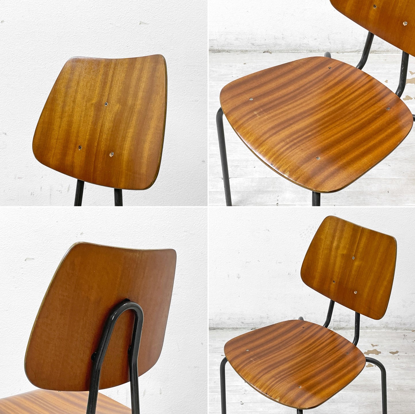 デンマークビンテージ Danish Vintage スクールチェア ダイニングチェア チーク材 プライウッド スチールレッグ 北欧家具 ●