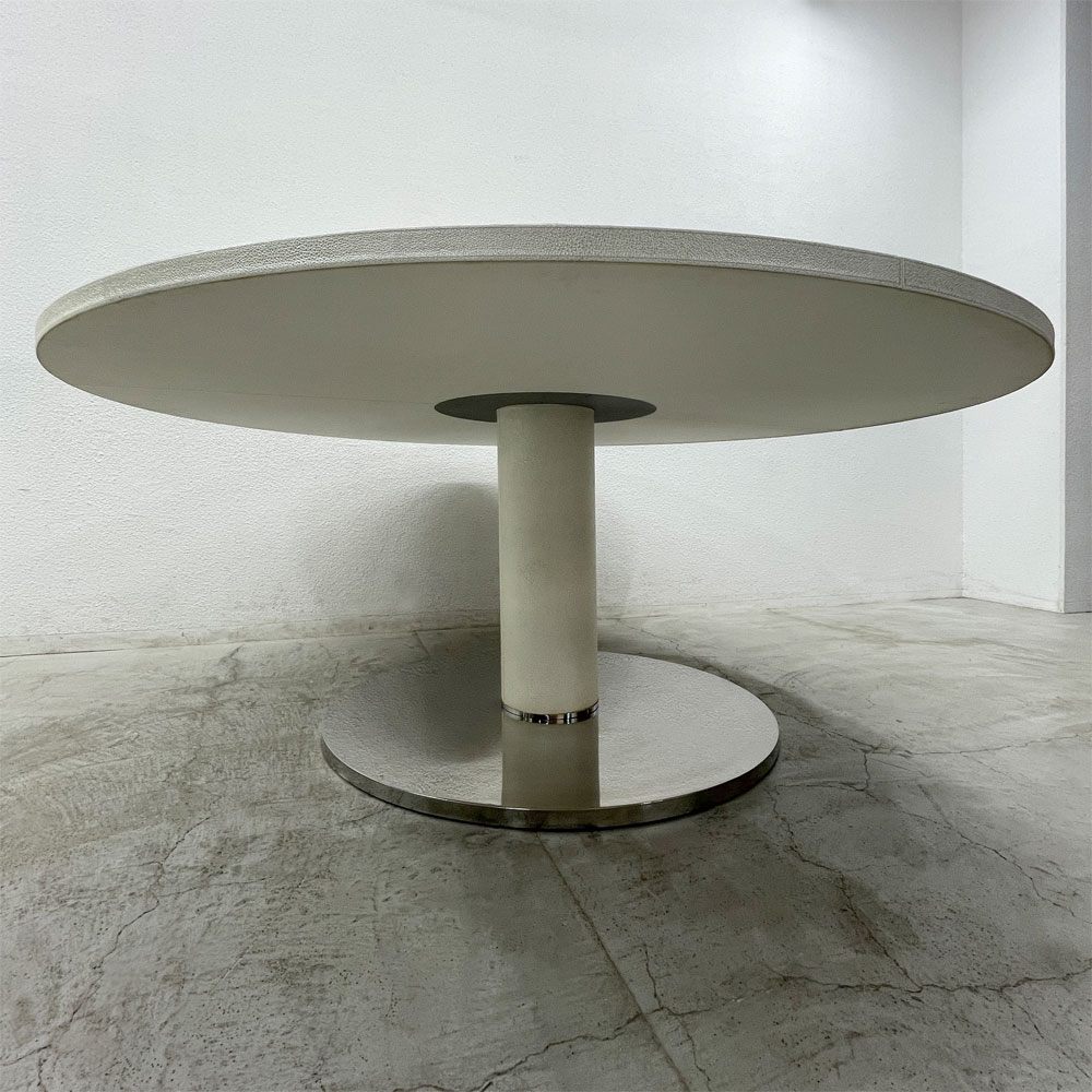 フェンディ・カーサ FENDI CASA ベルニーニ Bernini ラウンドダイニングテーブル 牛革リザード型押し パールホワイト 参考価格 約80-120万の品 〓