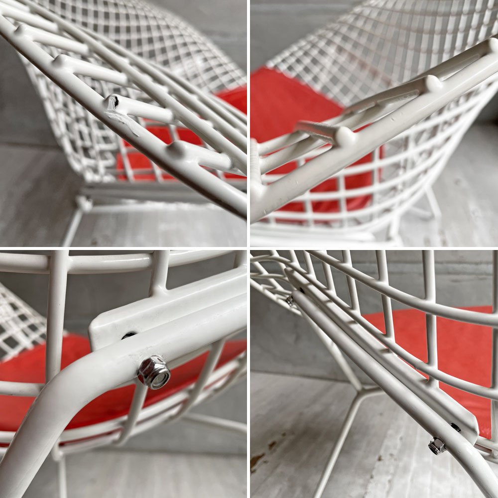 ノル Knoll ビンテージ ダイヤモンドチェア Diamond Chair ハリー・ベルトイア Harry Bertoia ホワイトフレーム シートパッド付 ミッドセンチュリー ♪