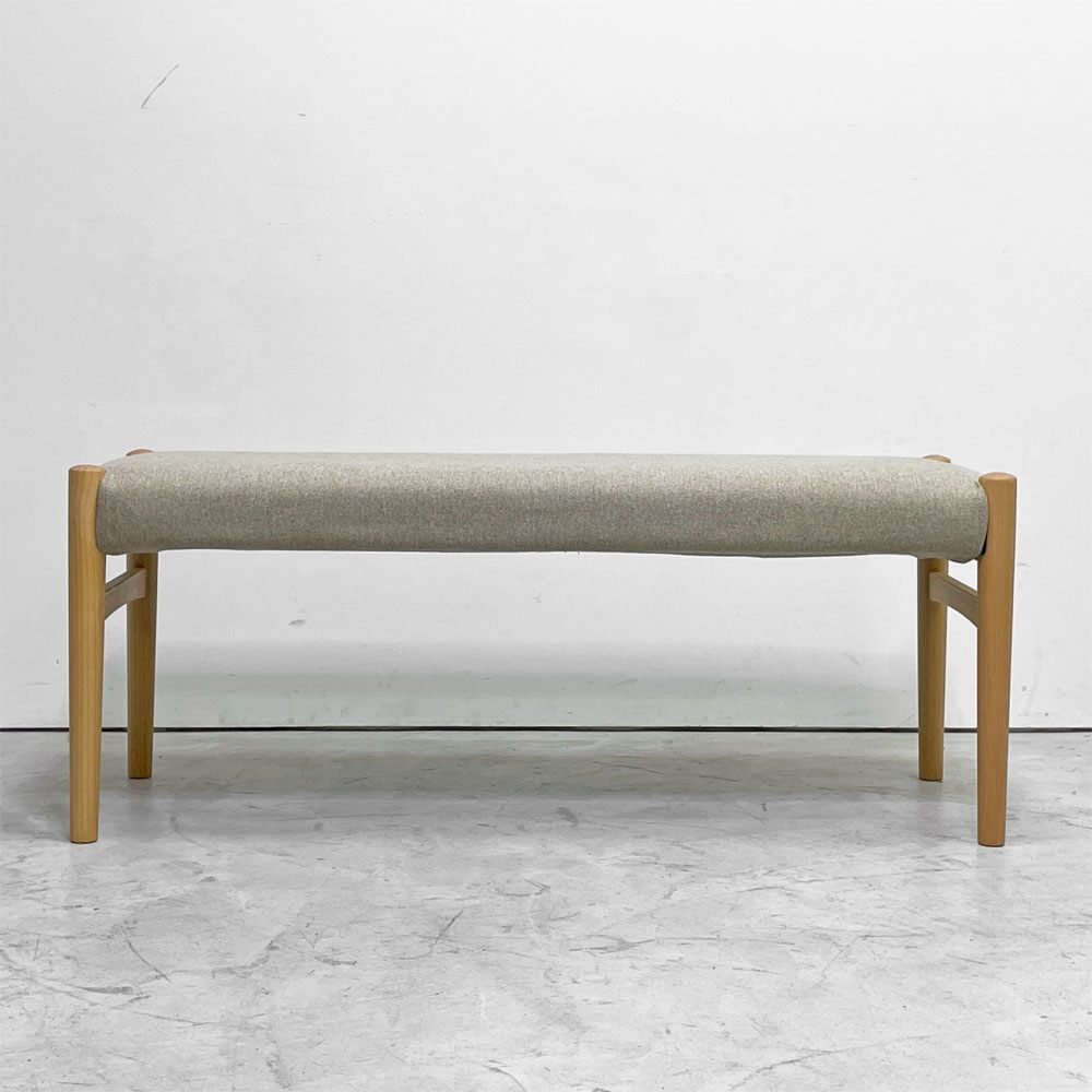 モモナチュラル MOMO Natural ホーン HORN ベンチ タモ無垢材 カバーリング グレー系ファブリック W110cm 定価￥37,000- ●