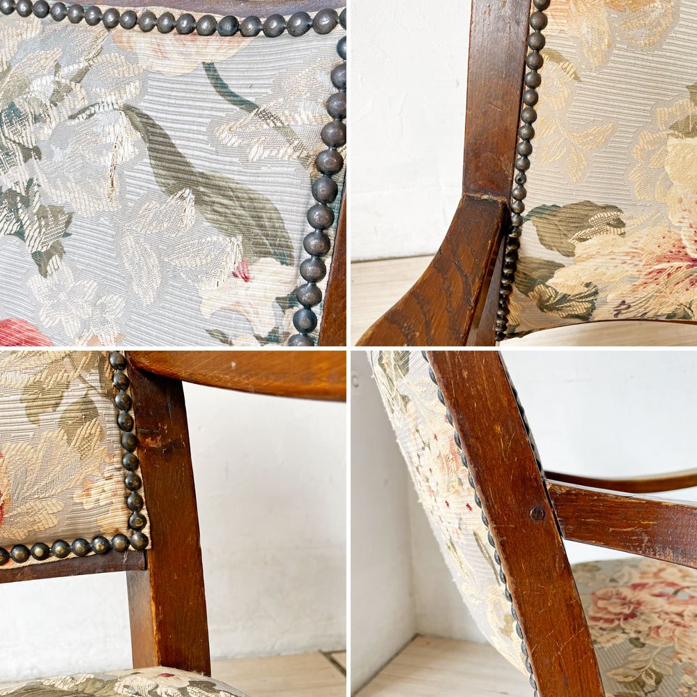 UKビンテージ オーク材 ラウンジチェア 1pソファ スタッズ付き 英国家具 アンティーク ★