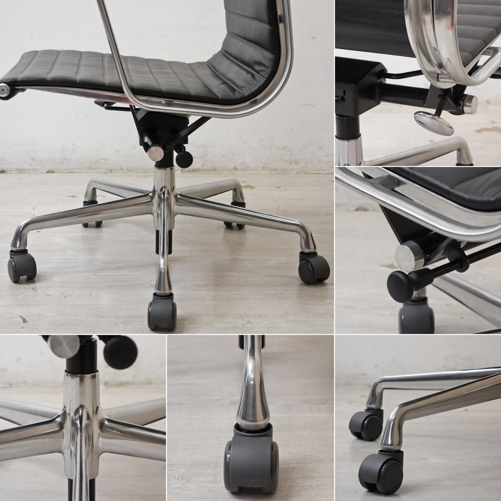 ハーマンミラー Herman Miller イームズアルミナムグループチェア マネージメントチェア アルミバフベース ガス圧昇降仕様 5本脚 キャスタータイプ 本革 イームズ F ●