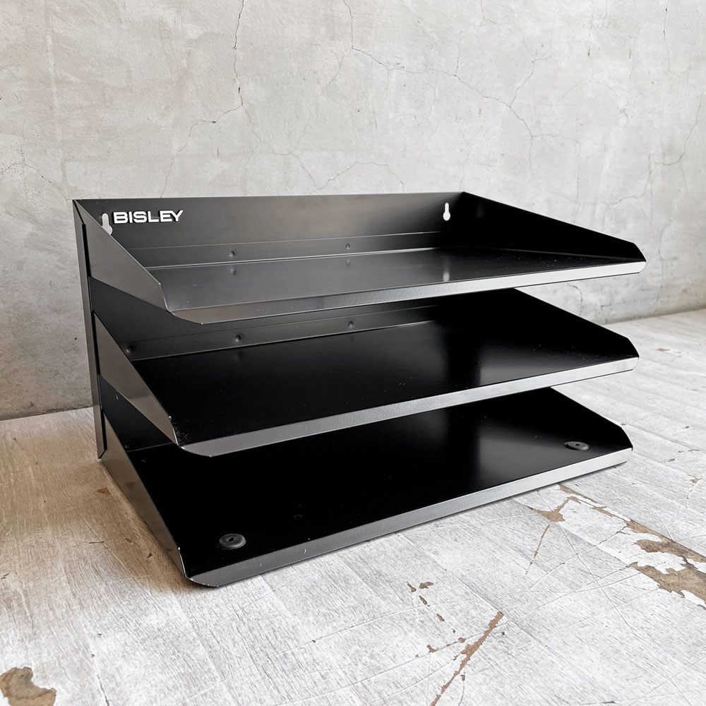 ビスレー BISLEY 3段 レターラック ブラック 書類棚 A4サイズ 横型 W38.5cm 壁掛け可 デスクアクセサリー 英国 ♪