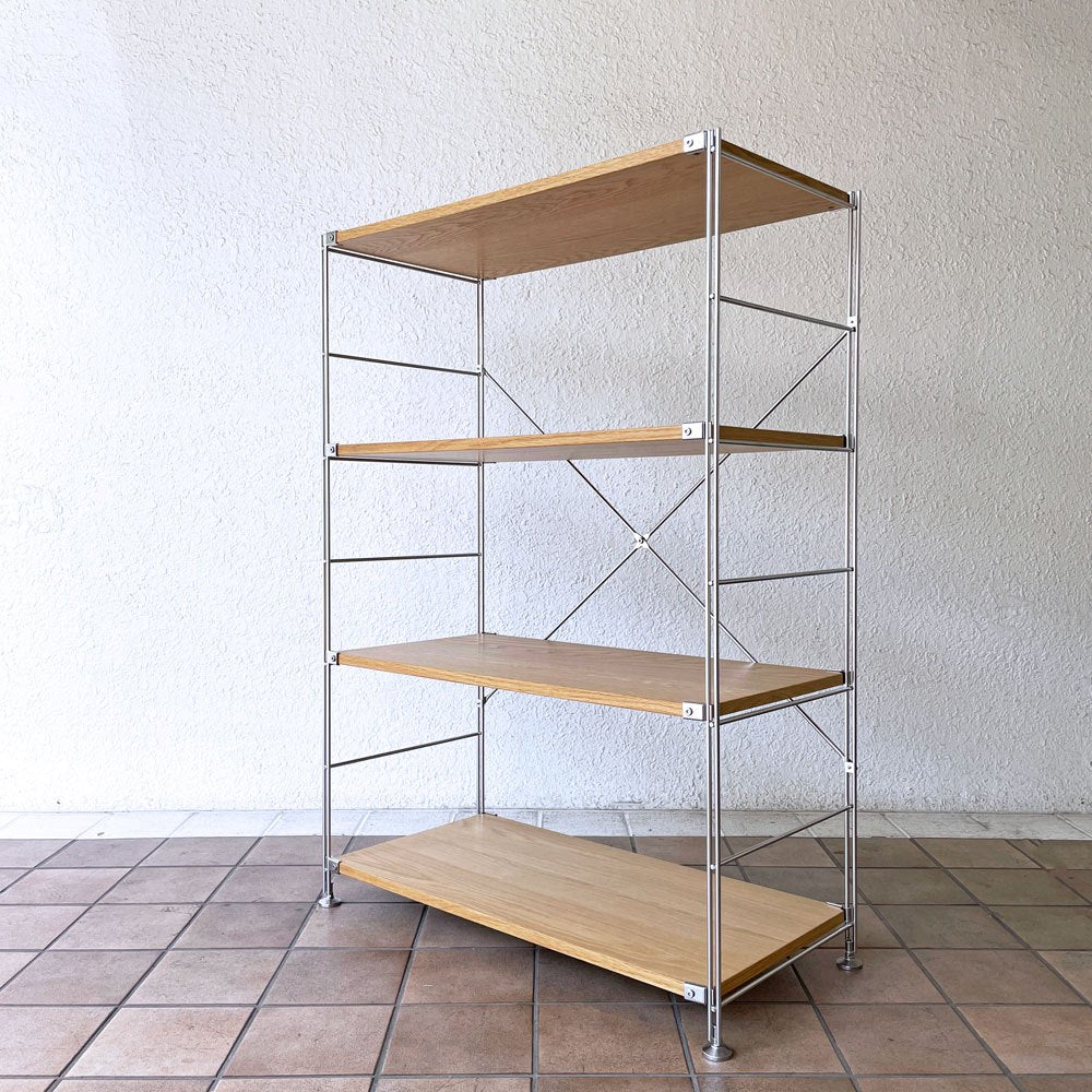 無印良品 MUJI ステンレスユニットシェルフ オーク材 4段 W86xH120cm ナチュラル シンプルデザイン 定価\27,900- ◇