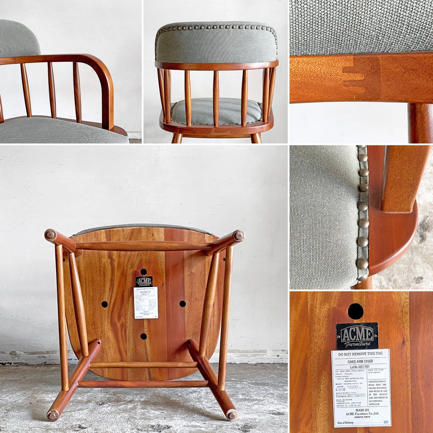 アクメファニチャー ACME Furniture オークス アーム チェア OAKS ARM CHAIR カーキ ファブリック 鋲打ち USビンテージスタイル ■