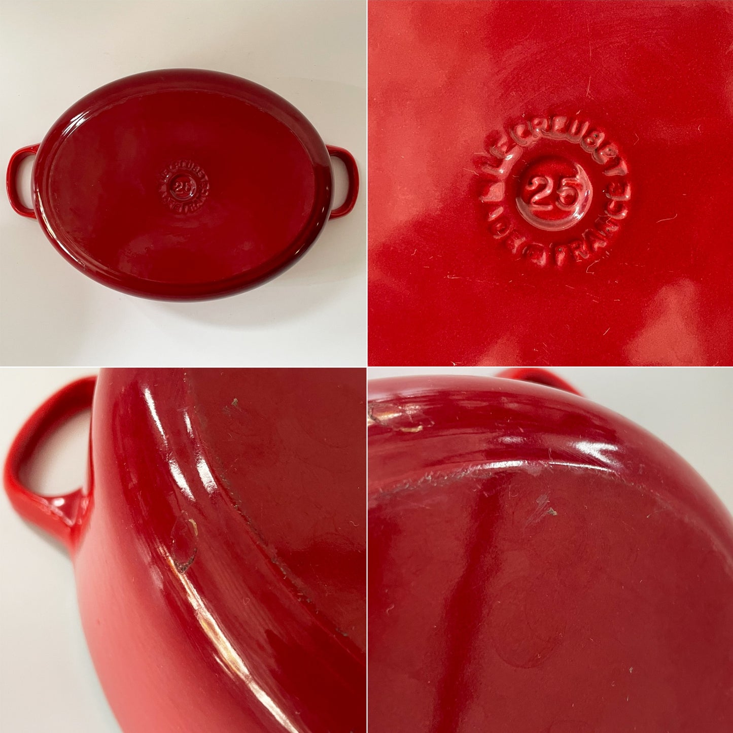 ルクルーゼ LE CREUSET ココットオーバル 25cm 3.2リットル チェリーレッド 両手鍋 鋳物 フランス 箱付 定価￥44,000 ★
