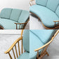 アーコール Ercol No.499 3Pソファ 3シーター キドニーシェイプ シート スカイブルー ファブリック ビーチ材 UKビンテージ 英国家具 ●