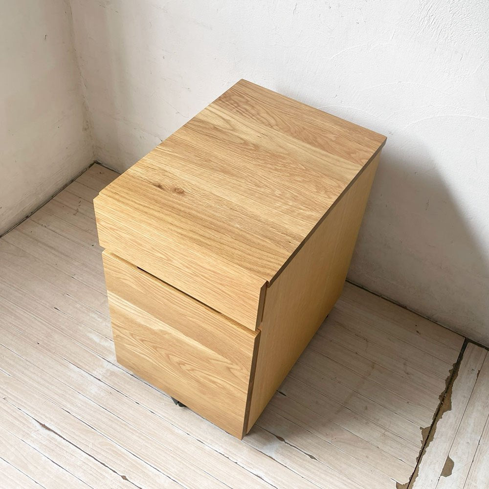無印良品 MUJI オーク無垢材 デスクワゴン 袖机 ナチュラル キャスター ワゴン 下段仕切り板付 ★