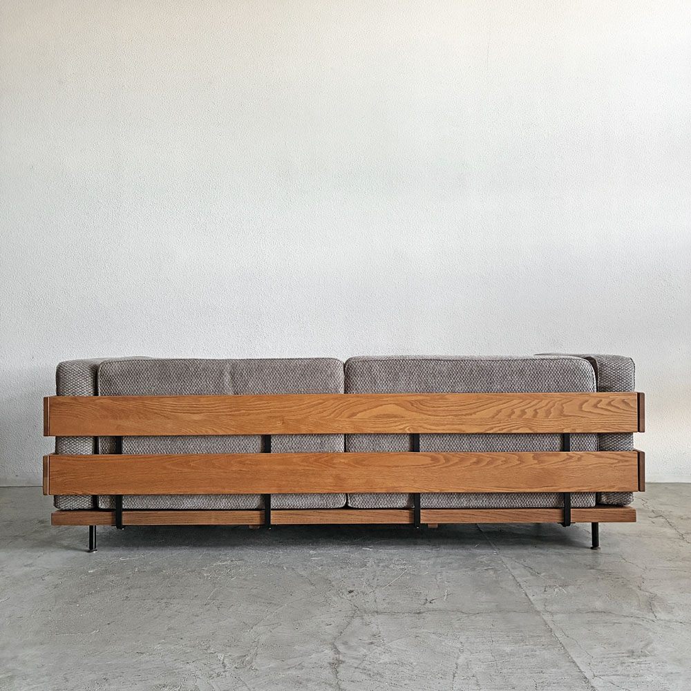 モモナチュラル MOMO Natural エヌボックス N.BOX SOFA ワイド3Pソファ カバーリングファブリック グレー系 オーク材 W205cm 定価￥205,000-以上 〓