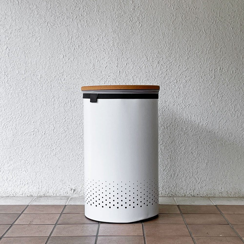 ブラバンシア Brabantia ランドリービン ランドリーボックス 60L スチール×コルク ホワイト モダンデザイン 定価￥21,030- ◇