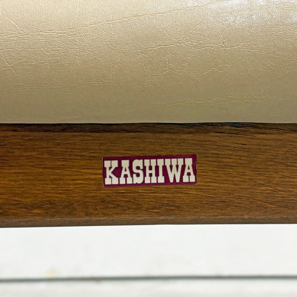 柏木工 KASHIWA ダイニングチェア オーク無垢材 PVCレザー ダークブラウン×ベージュ系 ビンテージ 北欧スタイル 飛騨家具 現状品 B ●