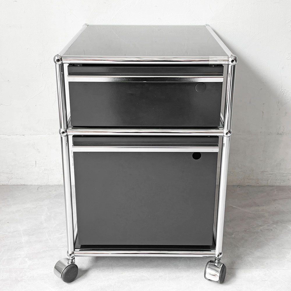 USMハラー USM Haller モジュラーファニチャー ロールボーイ デスクワゴン 2ドロワー グラファイトブラック キャスター トレイ付き 定価￥212,456- ★