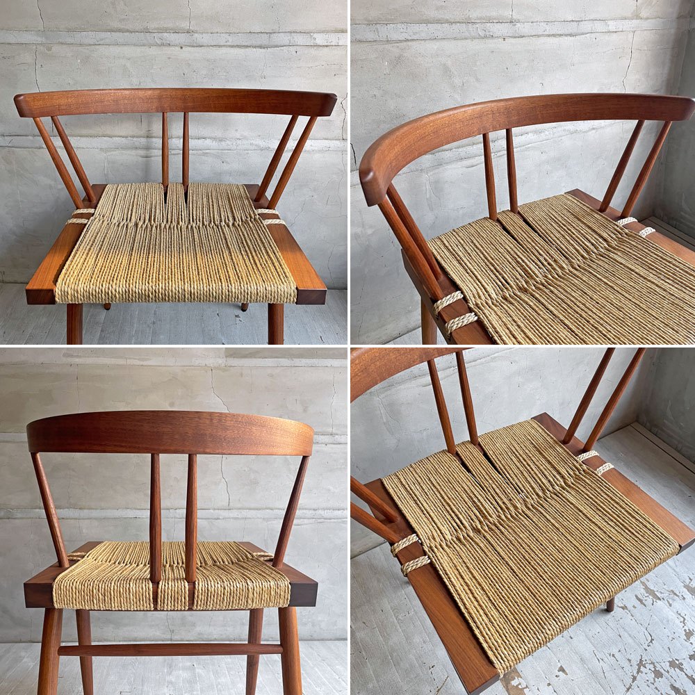 桜製作所 グラスシートチェア GRASS SEATED CHAIR アームチェア ウォールナット無垢材 い草 ジョージ・ナカシマ George Nakashima 焼印有り ♪