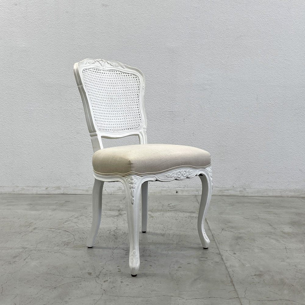 サラグレース Sarah Grace SGD デビュー ダイニングチェア DEBUT DINING CHAIR CHARM BD WHITE&NATURAL LINEN ラタンバック アンティーク風 オーク材 参考価格約55,000円A〓