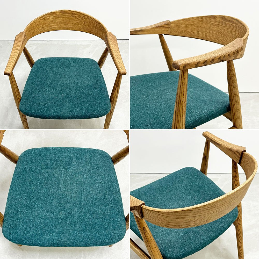 モモナチュラル MOMO Natural クルーチェア CREW CHAIR アームチェア ダイニングチェア オーク材 グリーンファブリック ●