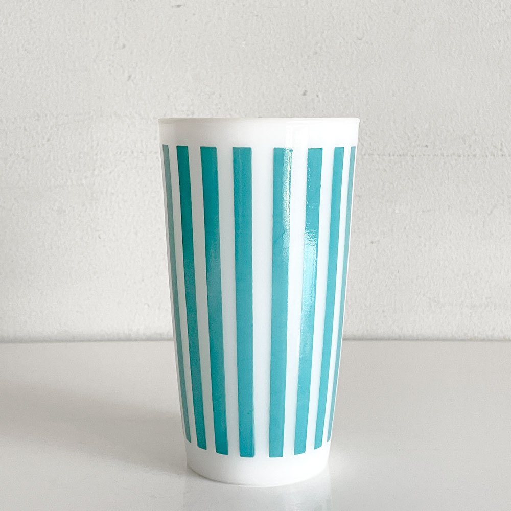 ヘーゼルアトラス Hazel Atlas  キャンディストライプ Candy Stripe ガラスタンブラー グリーン ミルクガラス 耐熱  50年代 USビンテージ ■
