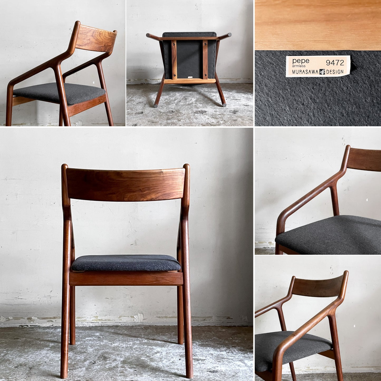 宮崎椅子製作所 ペペチェア PEPE side chair 背無垢タイプ ウォールナット ファブリックシート グレー系 フィンガージョイント 村澤一晃 B ■