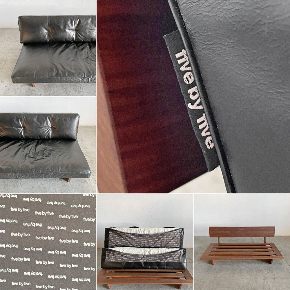 アクタス ACTUS ファイブバイファイブ five by five ティル TILL 2シーターソファ W160cm ウォールナット材 本革 ブラックレザー 廃番 〓