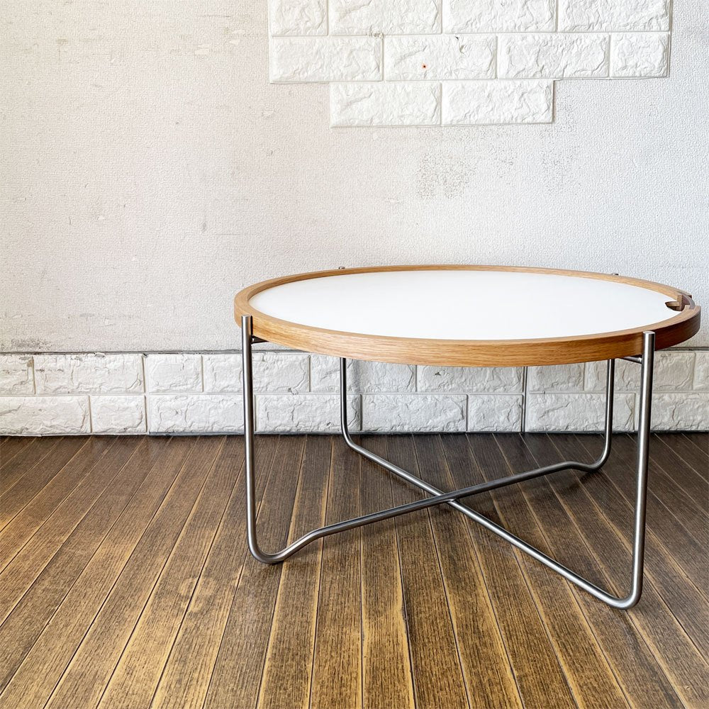 カールハンセン＆サン Carl Hansen & Son CH417 トレイテーブル ホワイト×ブラックラミネート スチールフレーム Φ65cm 折りたたみ ハンス・J・ウェグナー 廃番 ◎