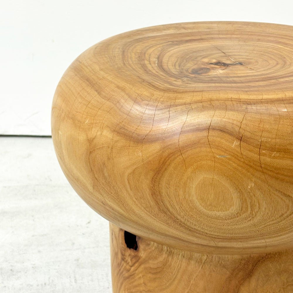 盛永省治 クス材 スツール 座面丸 凹仕上げ 楠無垢材 ウッドターニング Φ39×H36cm 現代作家 ●