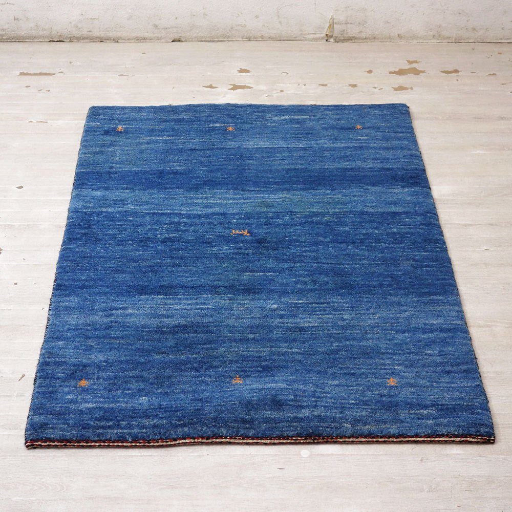 イラン 手織り ギャッベ gabbeh 絨毯 ラグ カーペット ブルー 120×76cm 鹿モチーフ ●