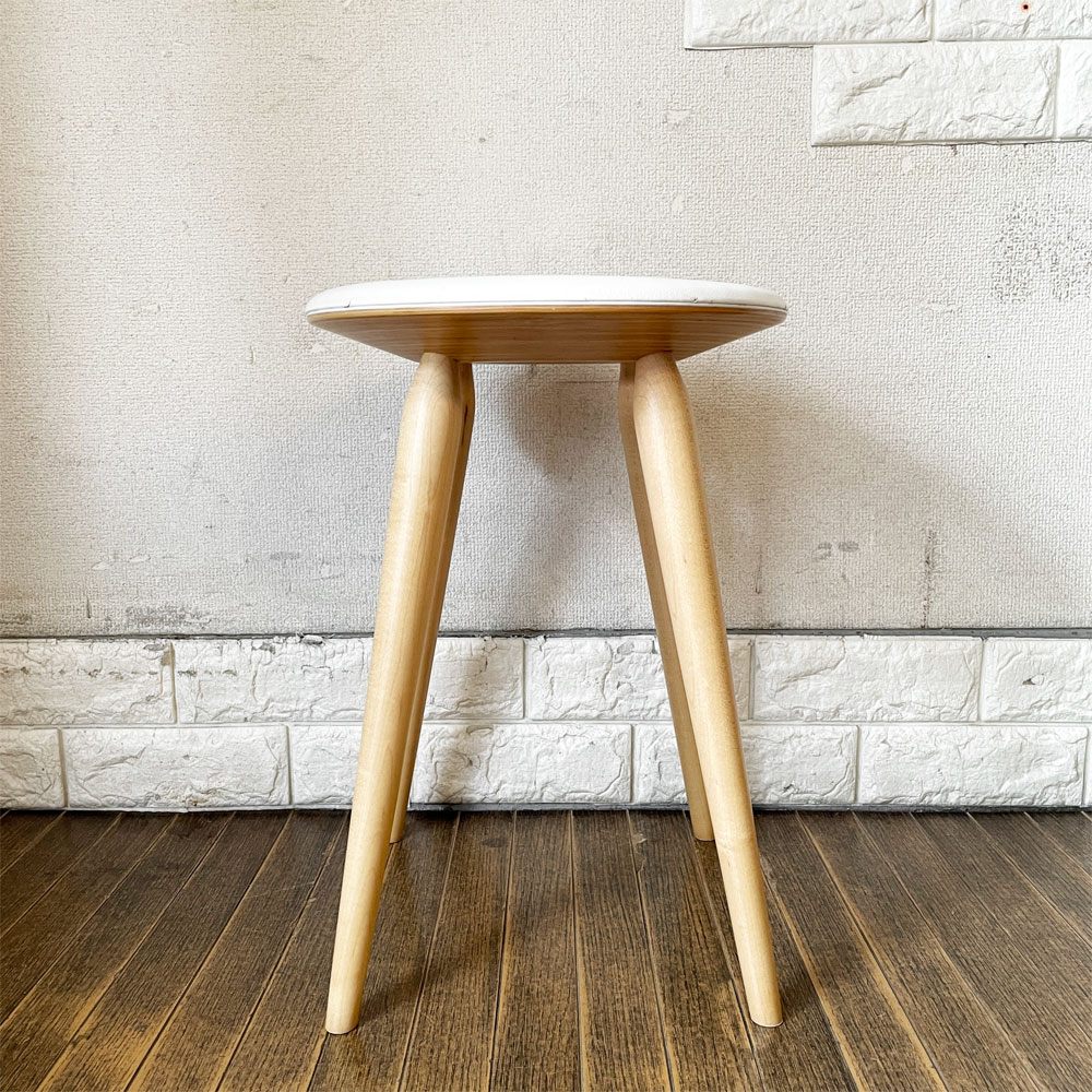 天童木工 Tendo リングスツール Ring Stool ビニールレザーシート オールマイティホワイト メープル材 加藤徳吉 定価￥39,600- ◎