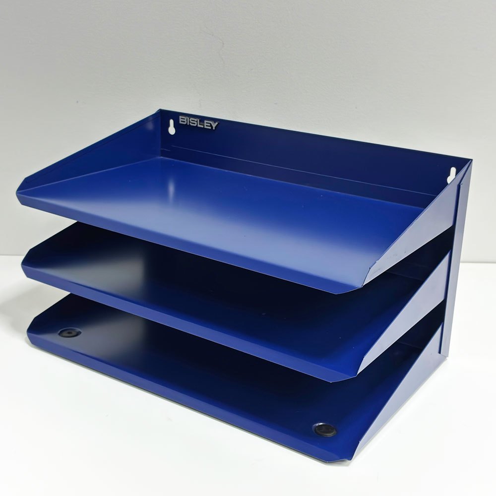 ビスレー BISLEY 3段 レターラック ブルー 書類棚 A4サイズ 横型 W38.5cm 壁掛け可 デスクアクセサリー 英国 廃番カラー ●