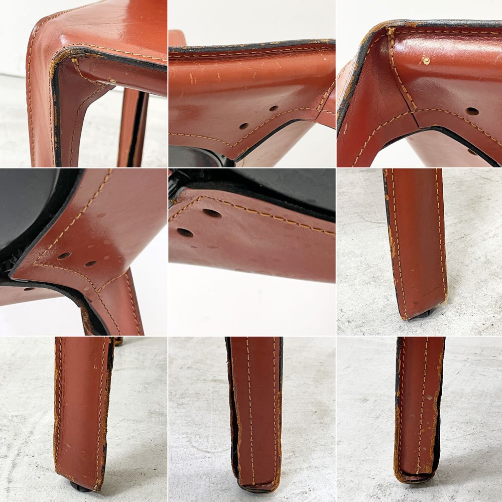 カッシーナ Cassina キャブチェア 412 CAB CHAIR アームレス 最高級本革 赤茶 マリオ・ベリーニ MoMA 永久展示品 イタリアモダン B ●