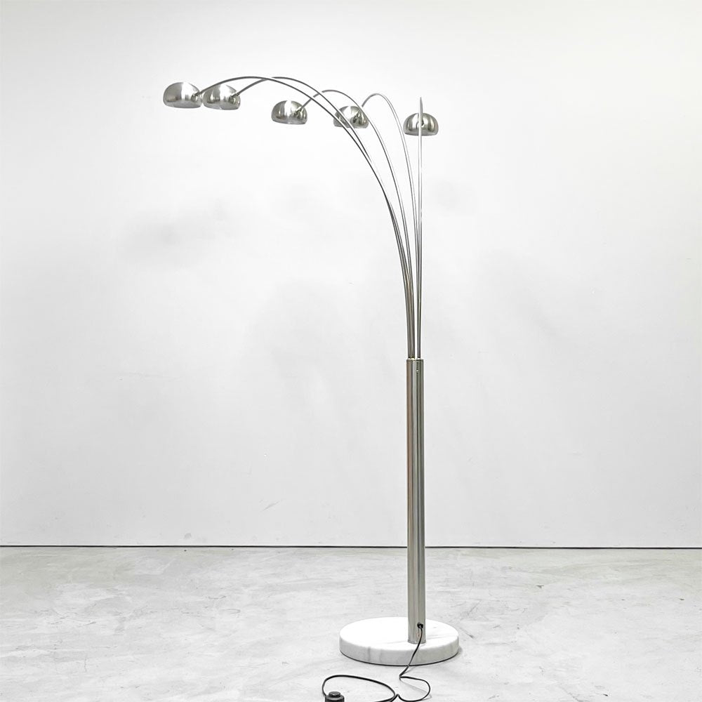 ミッドセンチュリーモダンデザイン Mid century modern フロアライト アーチ型 5灯 ステンレス 大理石ベース ●