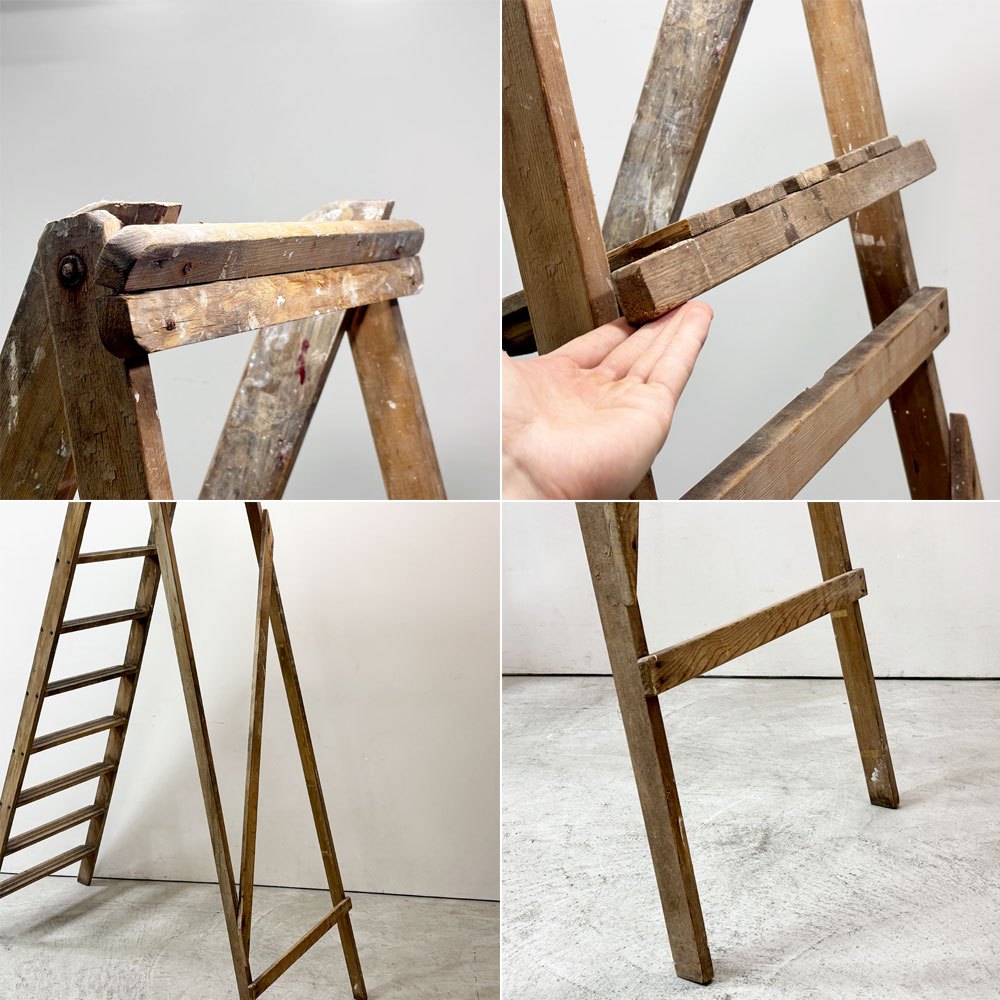 ビンテージ vintage 木製 ステップラダー 脚立 8段 ディスプレイラック 折りたたみ式 店舗什器 古道具 ●