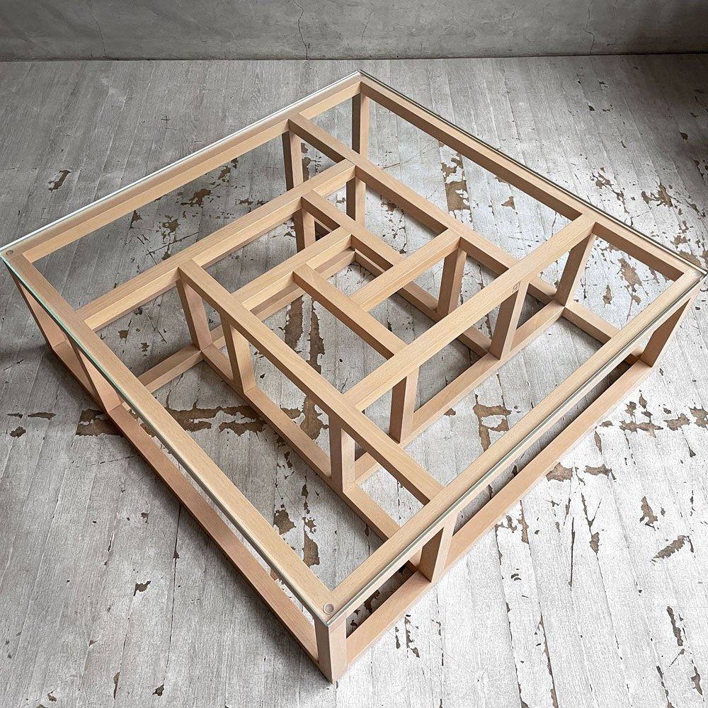 リーンロゼ ligne roset アンティゴネー Antigone ローテーブル コーヒーテーブル ブナ材 ナチュラル ガラス天板 復刻品 ピエール・ポラン Pierre Paulin 廃番 希少 ♪