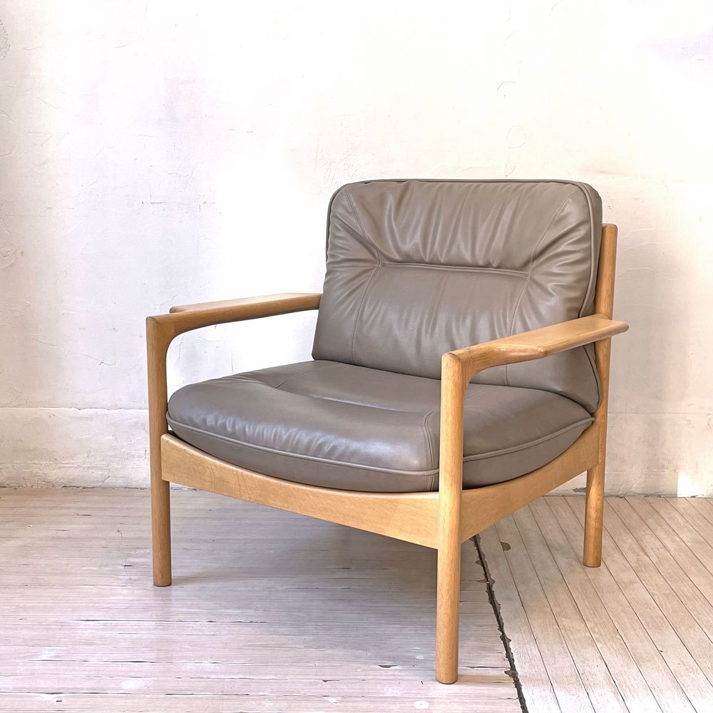 カンディハウス CONDE HOUSE ゴルファー サロン チェア シングルソファ ナラ無垢材 本革 レザー 旭川家具 ★