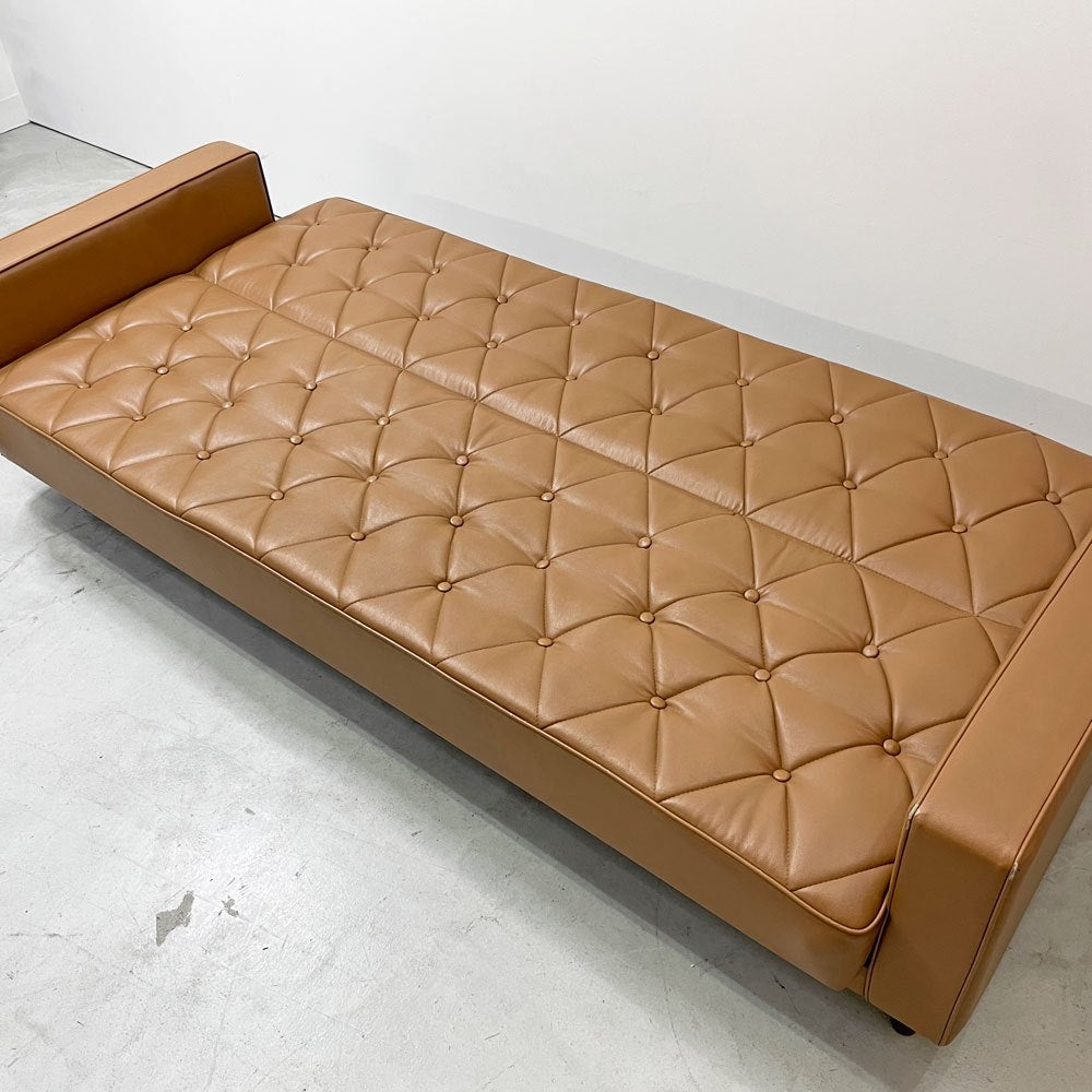 カリモク60 karimoku スリーピングソファ ソファベッド デイベッド リーベルブラウン PVCレザー ブナ材 ミッドセンチュリー 現状品 ●