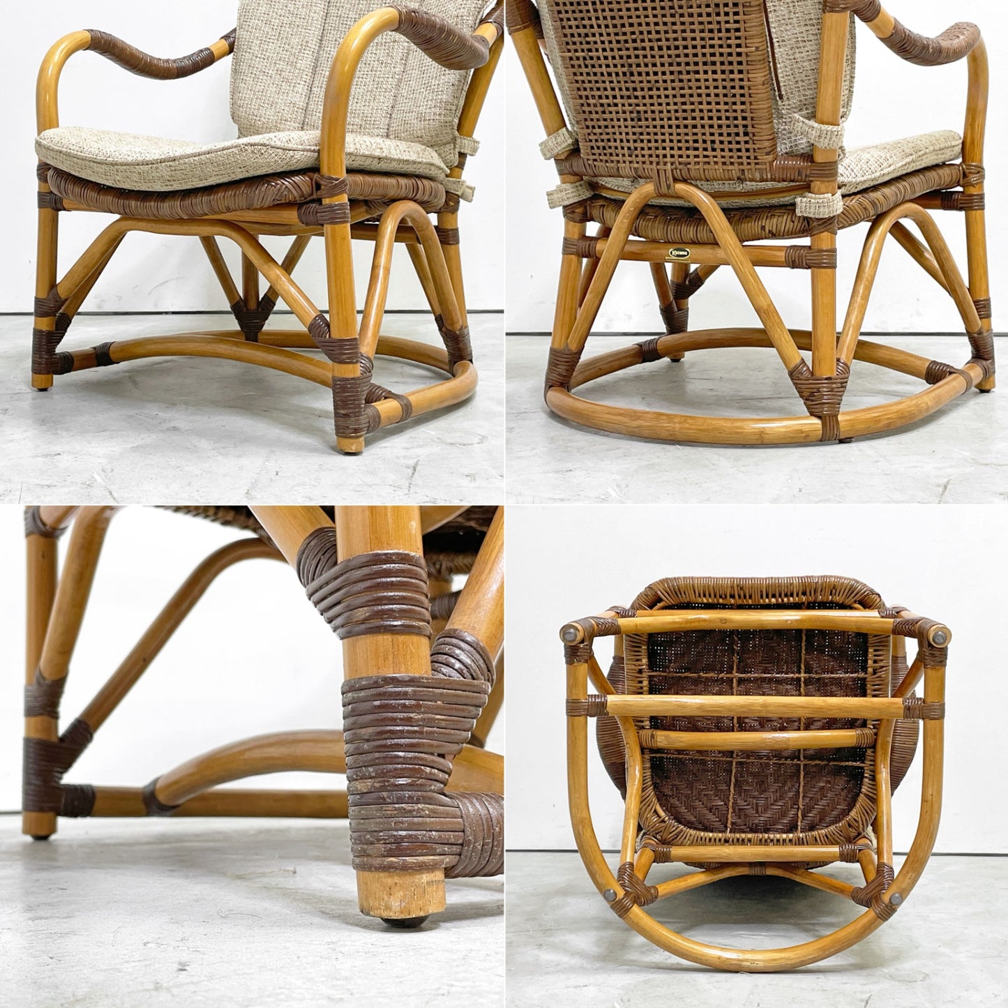 カザマ KAZAMA ルロット アームチェア Lurot Arm Chair ラタン 籐家具 ベージュ系 クッション付き インドネシア 定価￥48,800- C ●