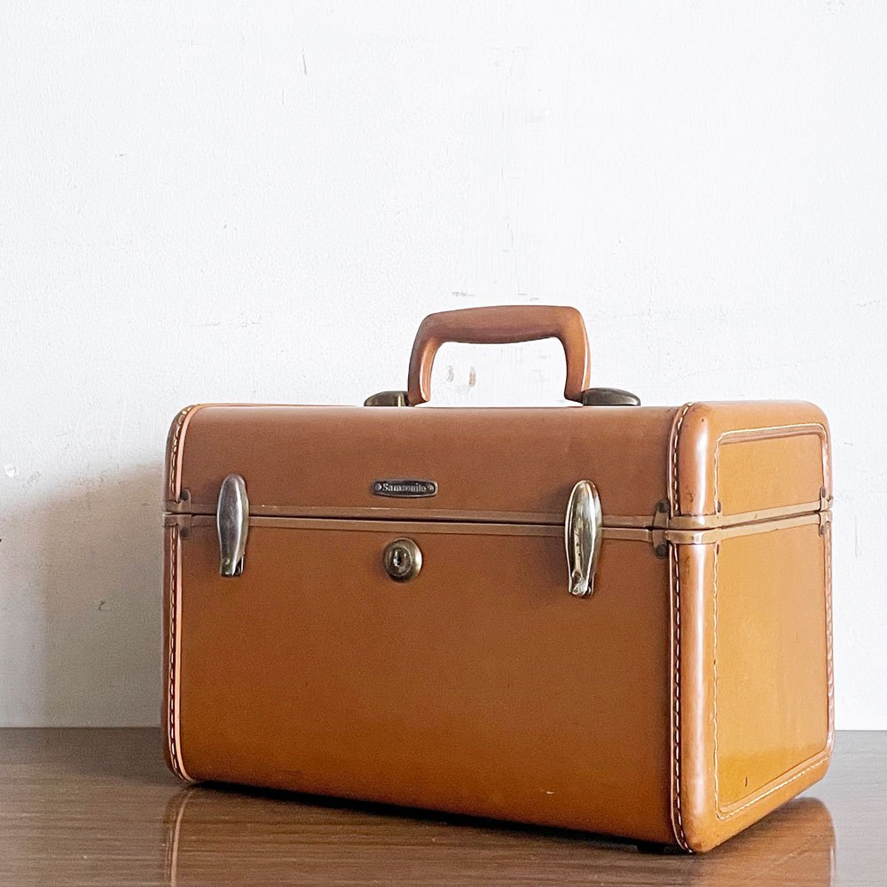 サムソナイト samsonite コスメボックス メイクボックス 小物入れ レザー ミラー 鍵欠品 USビンテージ ■