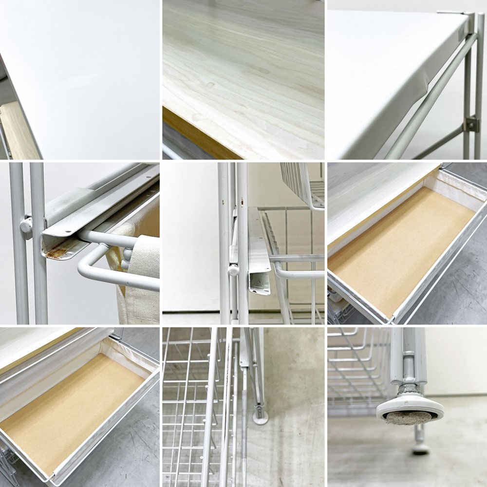 無印良品 MUJI スチールユニットシェルフ 5段 W84 H120㎝ 木製棚板 帆布 ワイヤー バスケット 4杯 ●