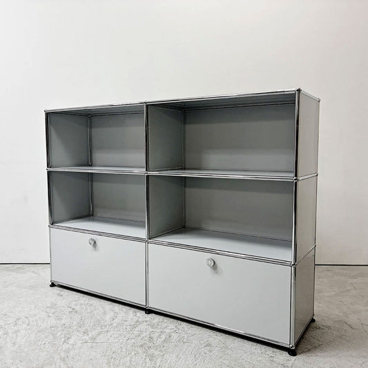 ユーエスエムハラー USM Haller モジュラーファニチャー キャビネット シェルフ 2列3段 2ドロワー 2ハーフドロワー ライトグレー アジャスター付き 定価￥427,488- ●