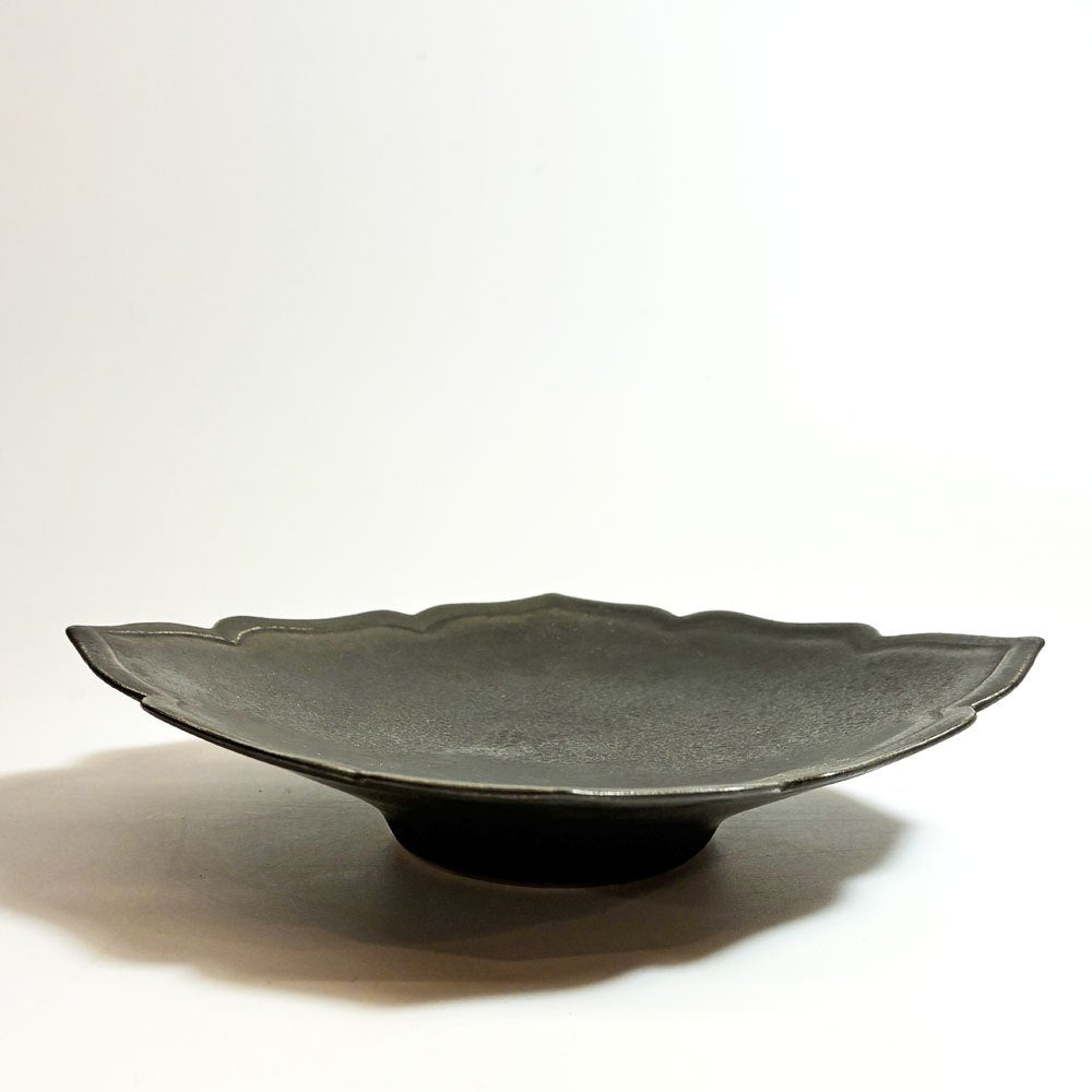 木下和美 黒釉輪花ひし形皿 プレート 黒釉 磁器 W17cm 現代作家 B ★