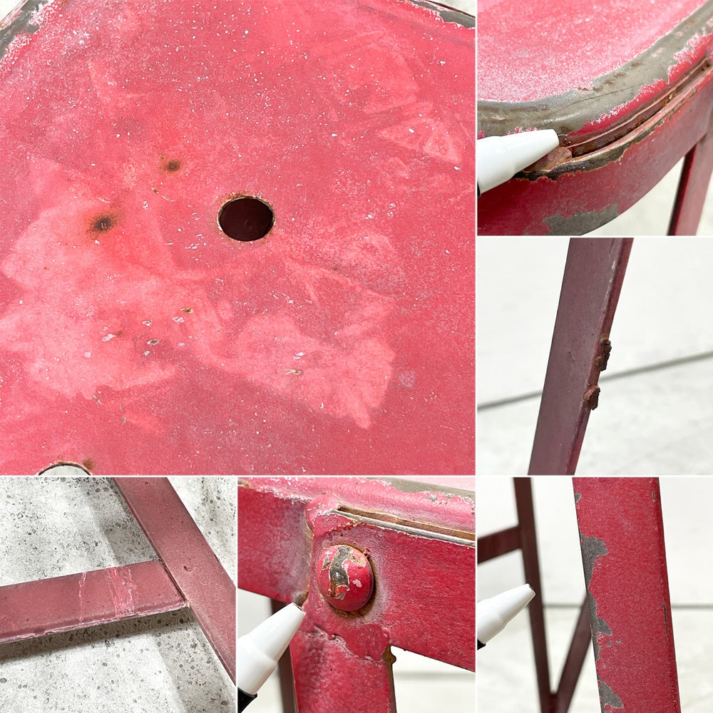 ビンテージ vintage ファクトリースツール スチール ペインテッド スタッキングスツール レッド シャビーシック 店舗什器 A ●