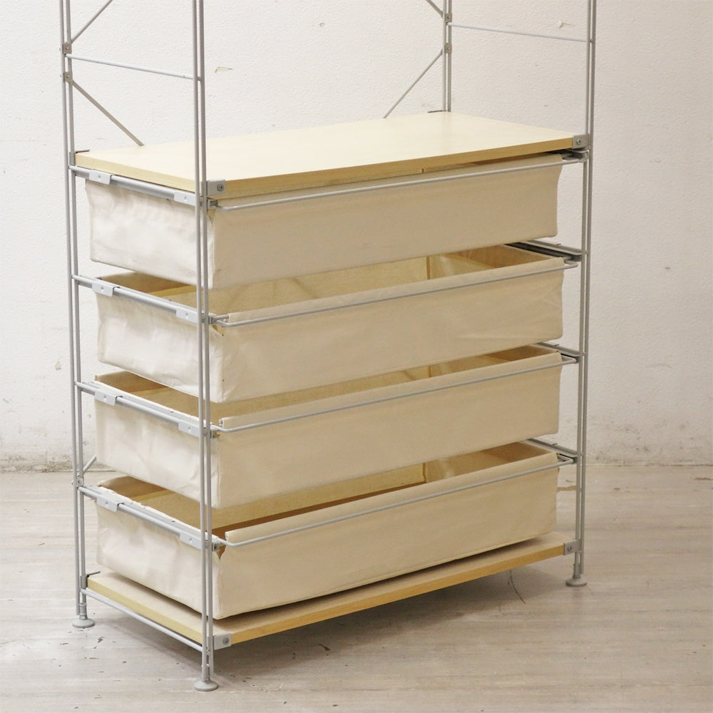 無印良品 MUJI スチールユニットシェルフ オープンシェルフ W84cm H175㎝ 木製棚板 ワードロープバー 帆布バスケット ●
