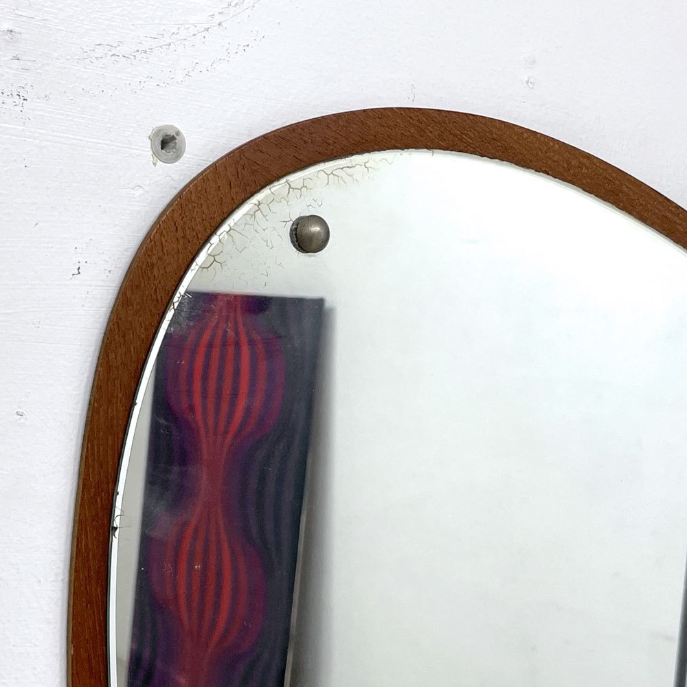北欧ビンテージ Scandinavian Vintage チーク材 キドニー型 ウォールミラー 壁掛け鏡  ●