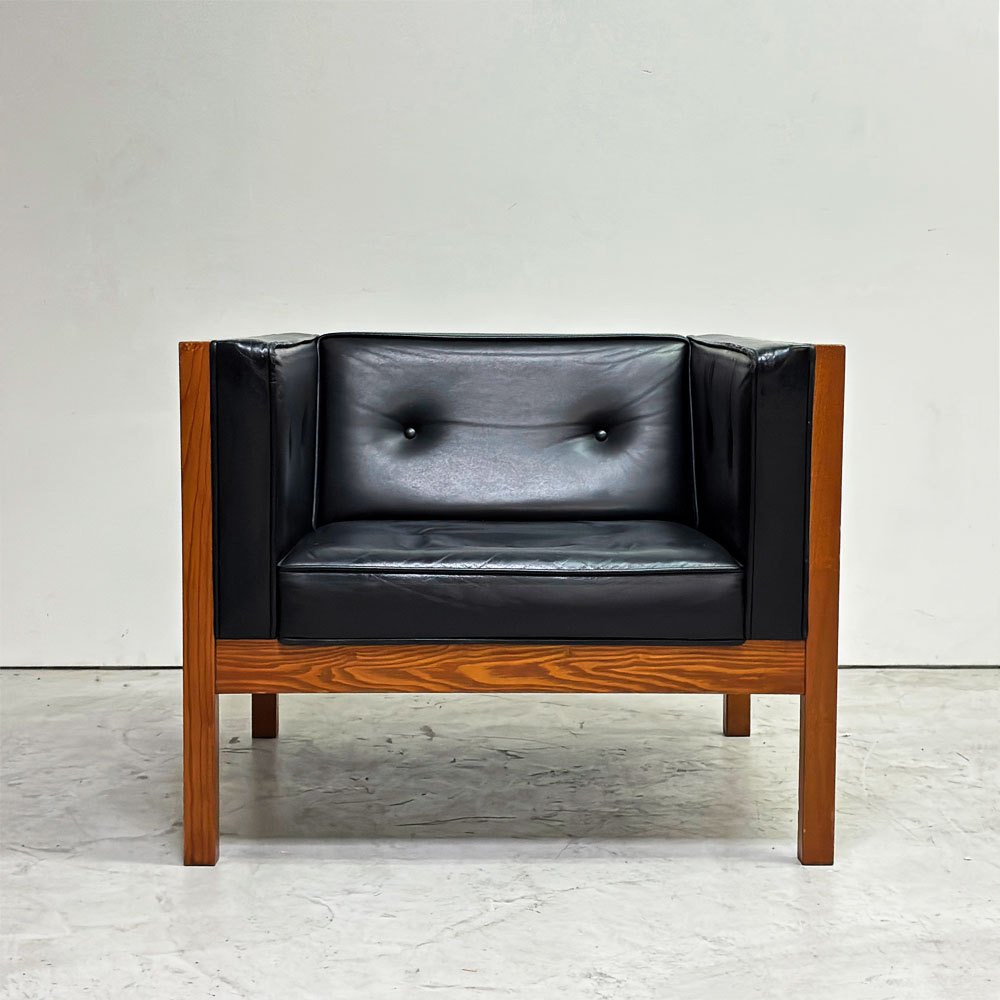 ハーマンミラー Herman Miller キューブグループシーティング ラウンジアームチェア ネルソンキューブ 1Pソファ 1人掛け レザー 本革 ブナ材 ブラック ●