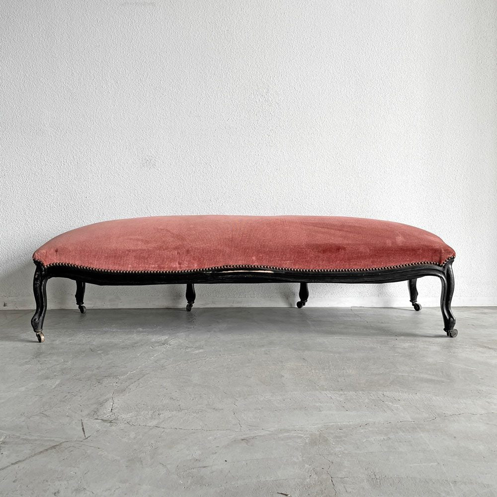 ヨーロピアンクラシカル European Classical ソファベンチ ファブリックシート ベロア調 W166cm ナポレオン3世様式 フランスアンティークスタイル 〓