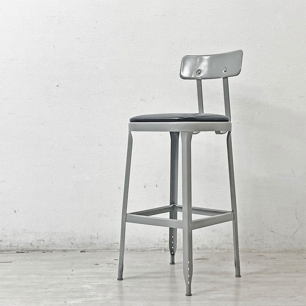 リオン LYON ファクトリー チェア FACTORY CHAIR カウンターチェア グレー バックレスト クッション PVCレザー 座面高69cm パシフィックファニチャーサービス P.F.S取り扱い C ●